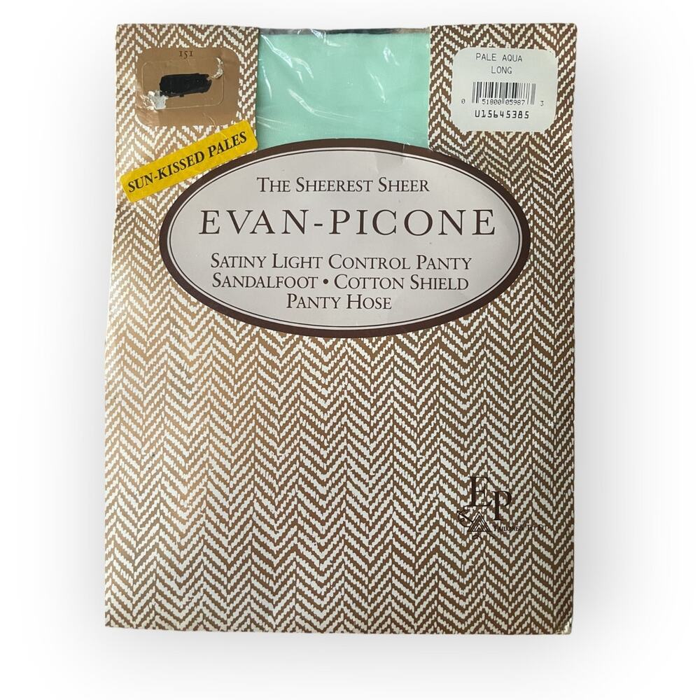 Vintage Evan Picone Pantyhose Nylons Sheer Pale Aqua Sz Long New In Package
